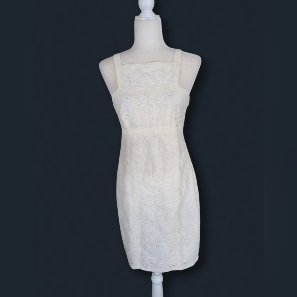 Max Studio Specialty Products Sundress‎ S Cream  Geometric Floral Lace Crochet